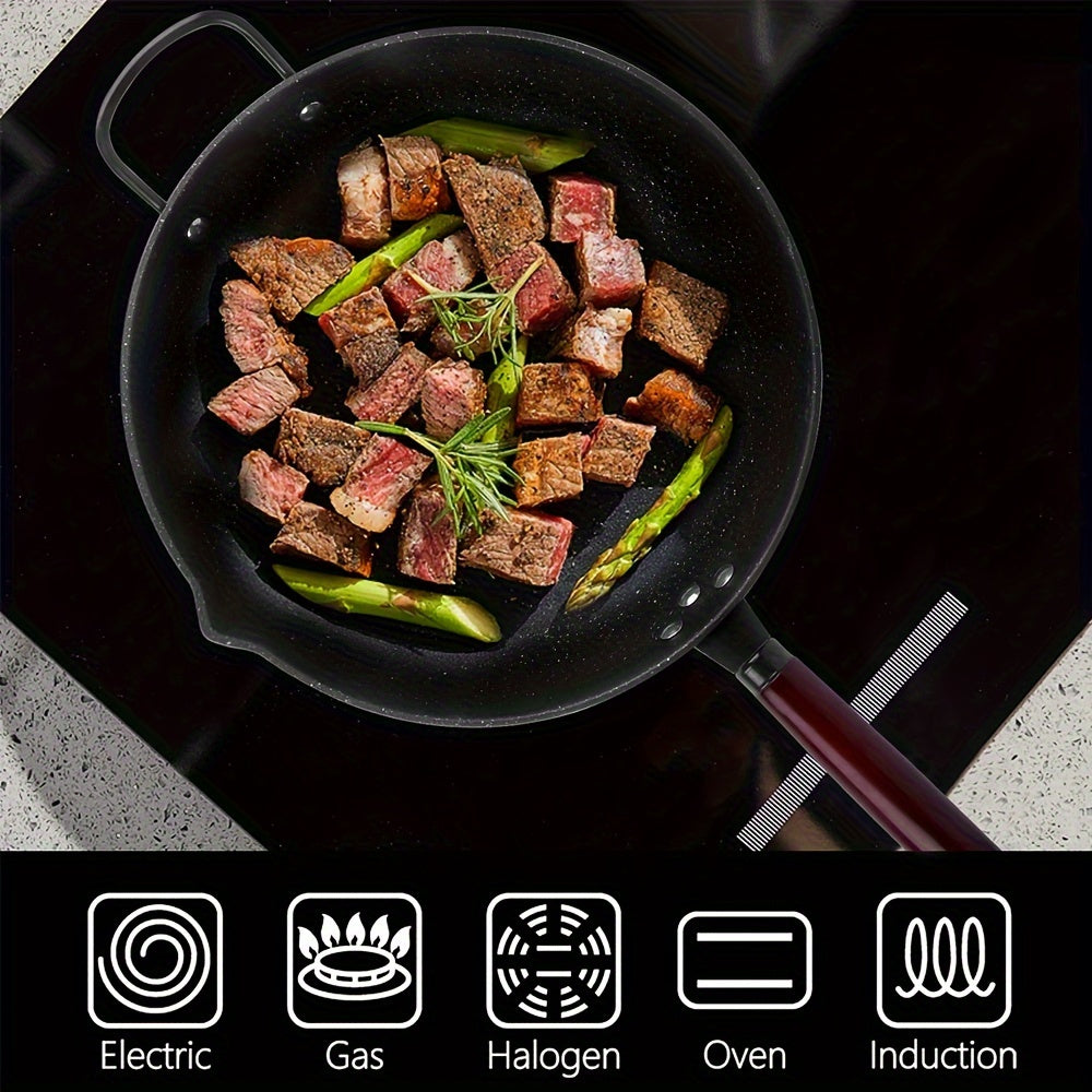 Cast Iron Wok 12.5 Inch with Stone Coating Non-Stick Dual Handles Suitable for Gas Electric Oven Induction