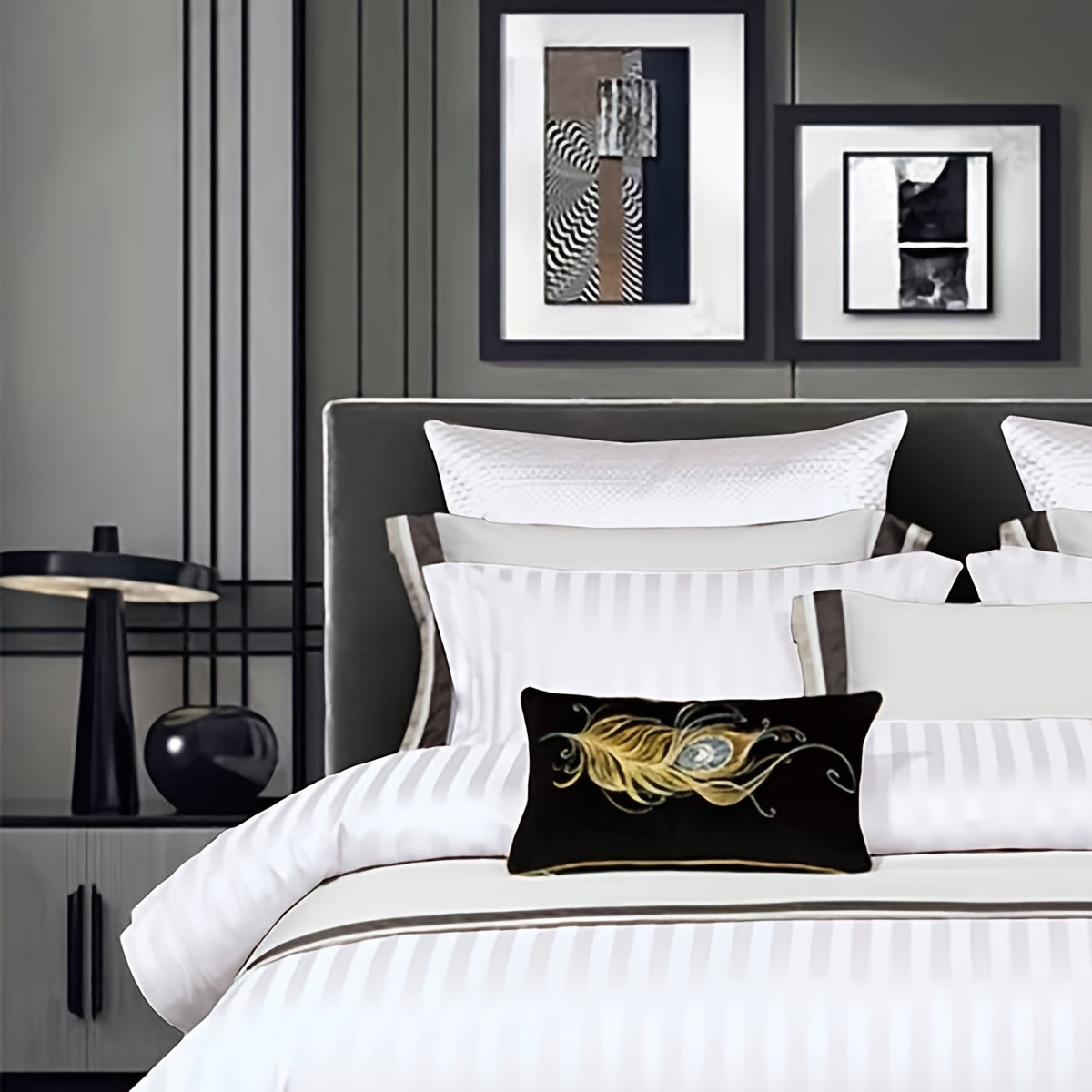 White Satin Print 3-Piece Duvet Cover Set with Pillowcases Bedding