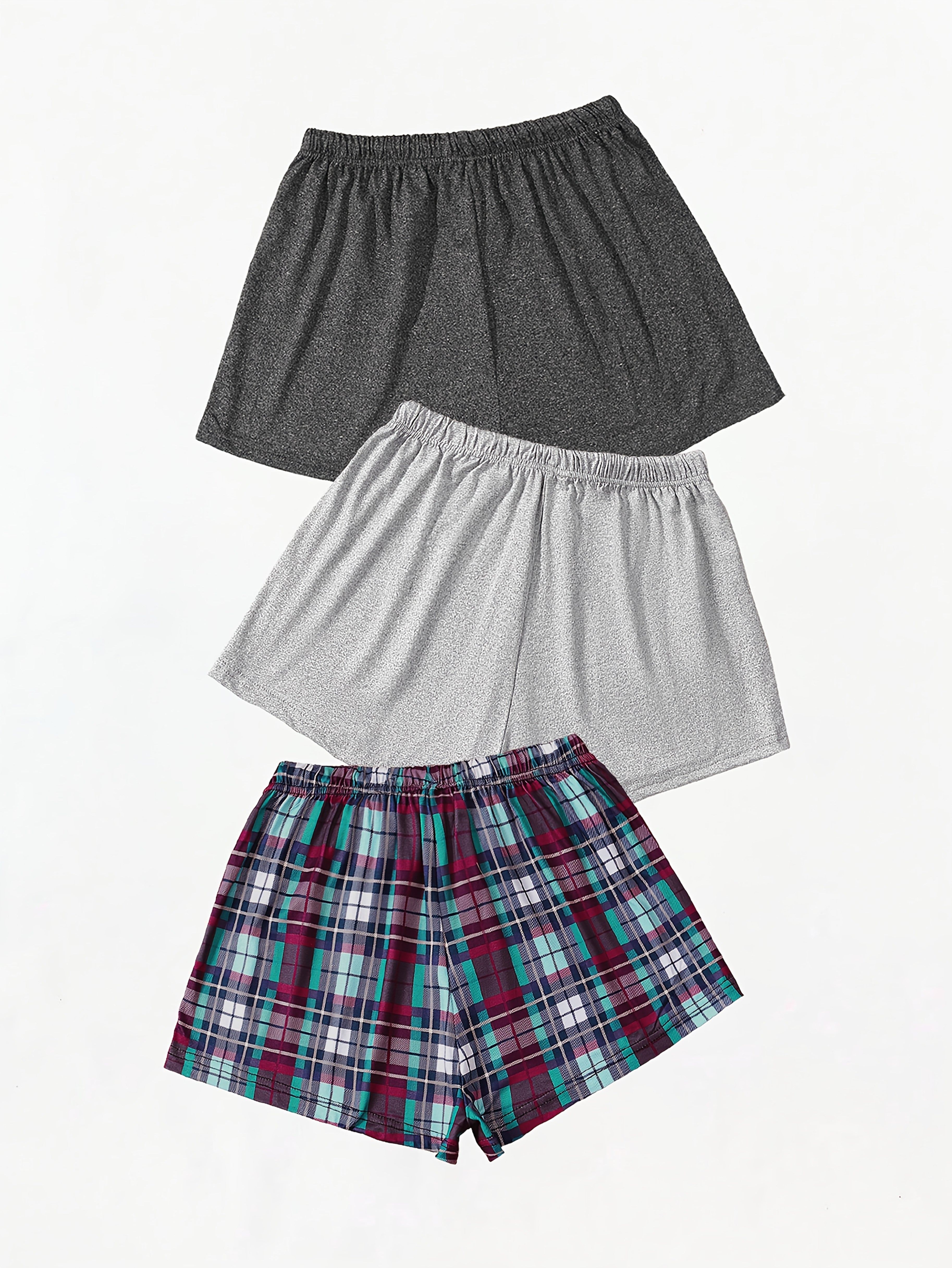Conjunto de pantalones cortos de descanso para mujer con estampado de cuadros y letras, con cordón elástico, conjunto de ropa de descanso casual de 3 piezas