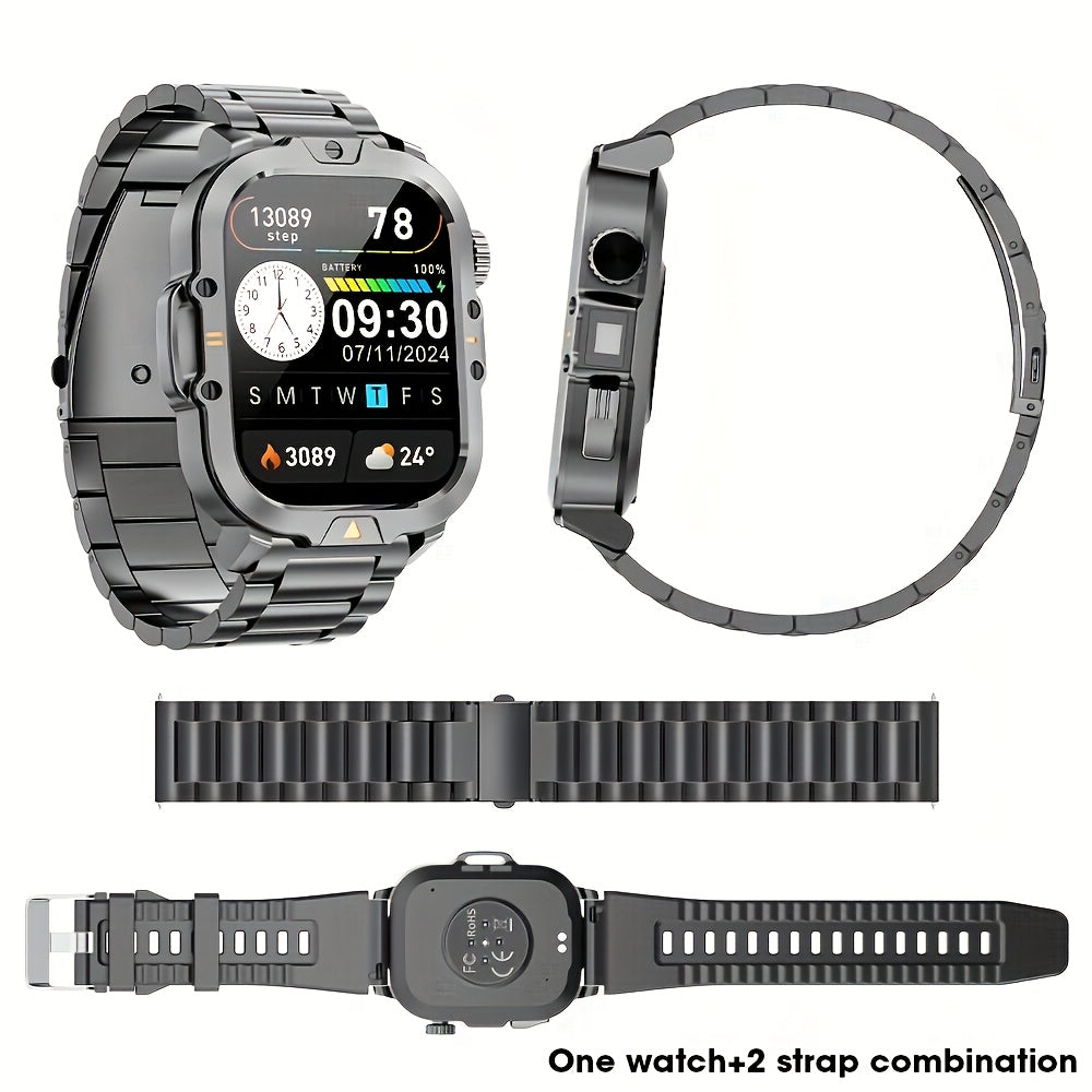 LZUEFK Smartwatch erkaklar va ayollar uchun, 5.11 sm HD ekran, simsiz qo'ng'iroq, fitnes kuzatuvchi, kaloriya va pedometr, mustahkam silikon tasma bilan.