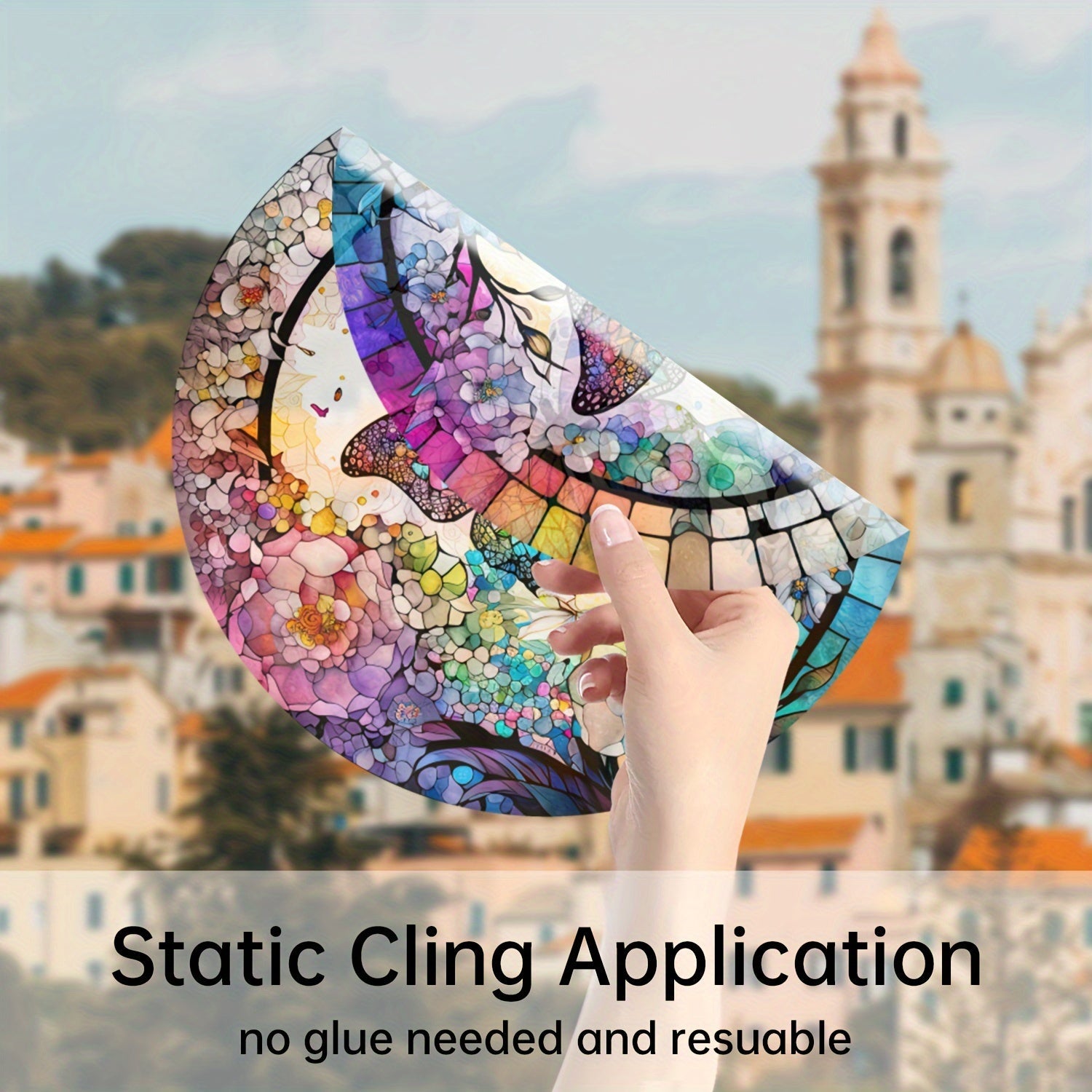 Vibrant Double-Sided Floral Vinyl Window Decal Butterfly Static Cling Decor