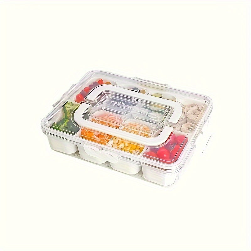 Stackable Snack Tray with Handle and Lid, 8 Compartments, BPA-Free Food Storage