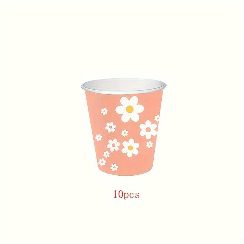 Одноразовый набор посуды с тематикой ромашки, 10 предметов: тарелки, чашки, салфетки, украшения для вечеринки