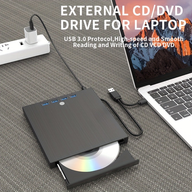 Portable DVD/CD Drive with USB 3.0 and USB-C Compatibility Black 7-in-1