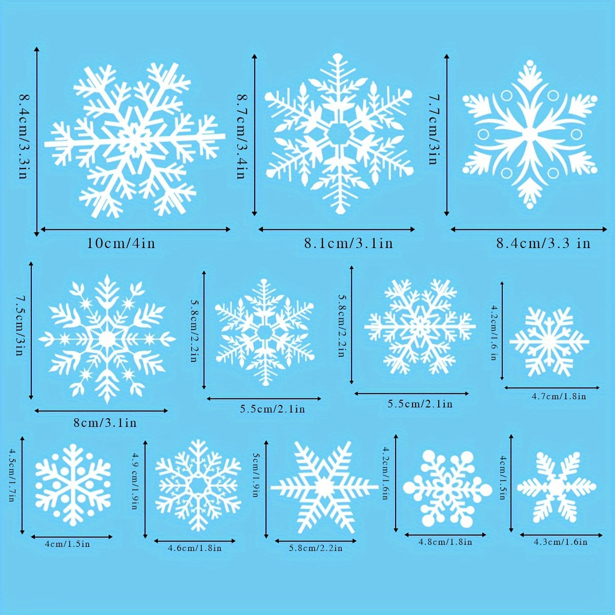 Set of 137 Christmas Snowflake Window Clings PVC Static Decals for Glass Surfaces