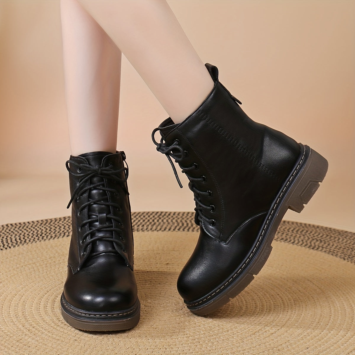 Women's Combat Boots Rubber Sole Anti-Slip Padded Stitching