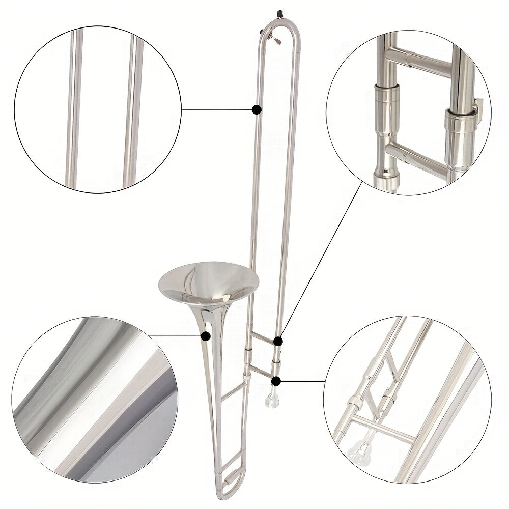 SLADE Классический латунный тромбон - Bb, золотисто-серебристая отделка с защитным чехлом, идеален для начинающих и ансамблей