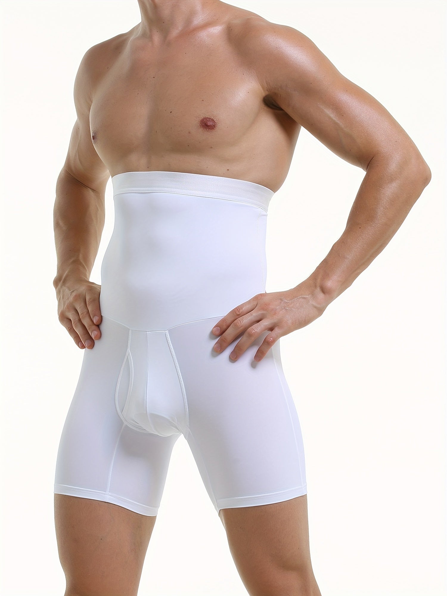 Men's White High-Waisted Body Shaper Shorts Tummy Control Slimming Underwear