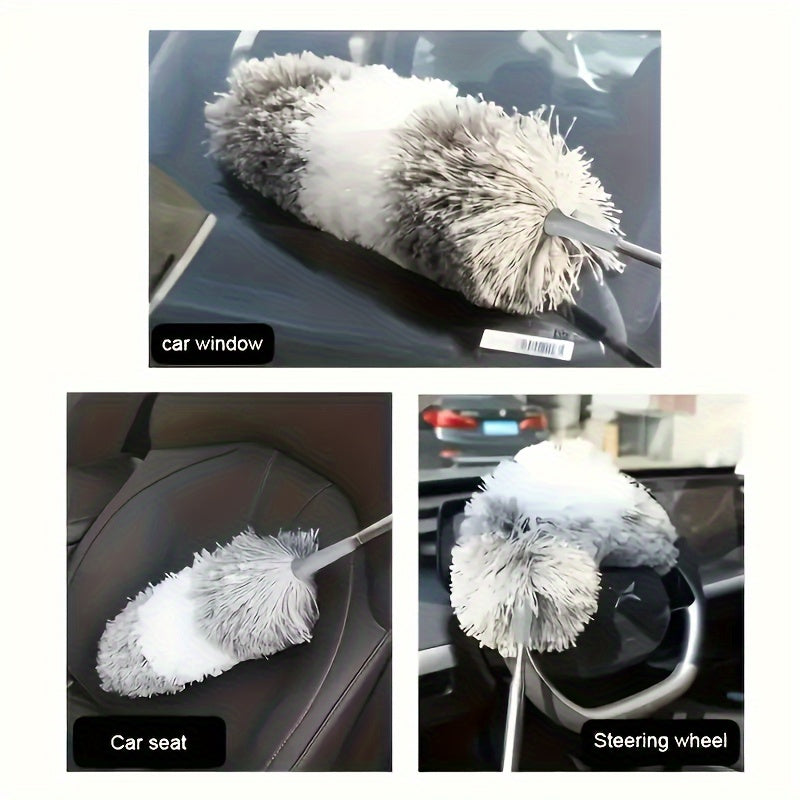Electrostatic Duster with Extendable Pole and Washable Head for High Surfaces Furniture and Car Cleaning