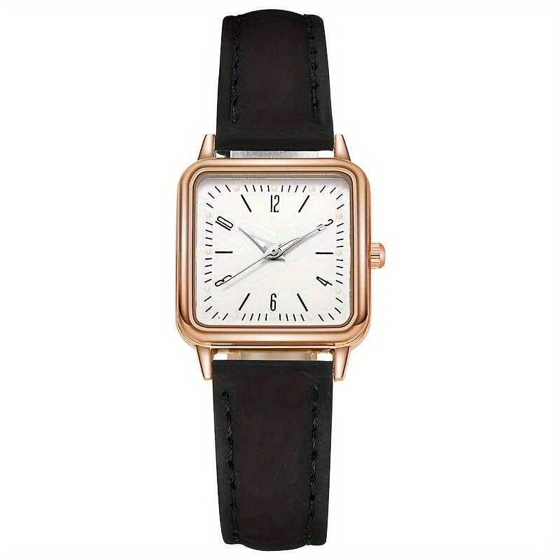 Women's Casual Square Quartz Watch with Luminous Dial and PU Leather Band