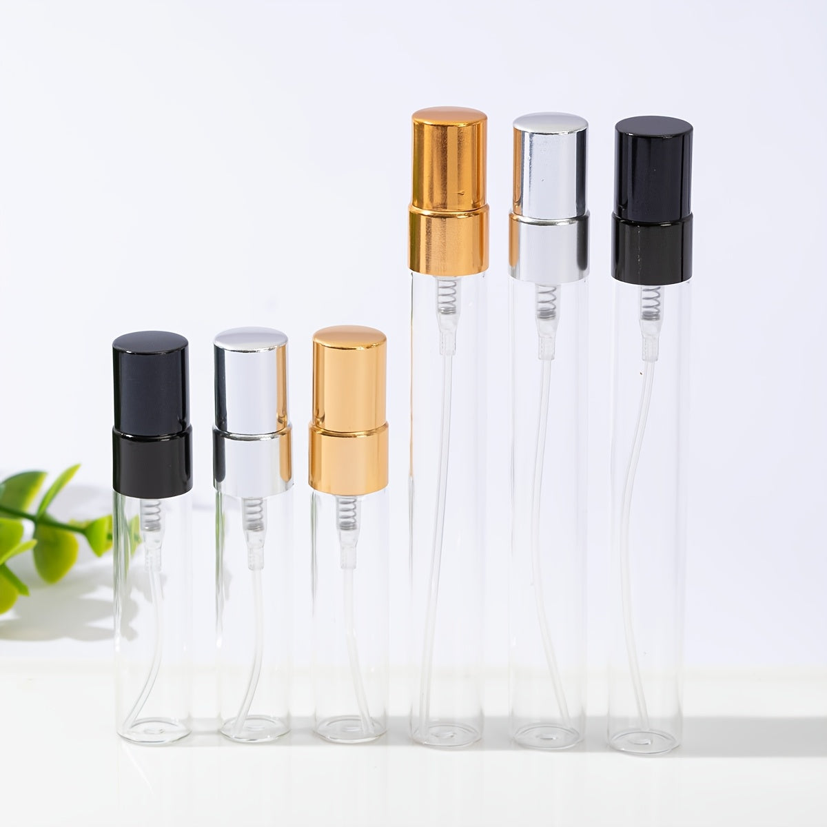 50 Transparent Glass Perfume Bottles with Spray Tops for Decanting 5ml and 10ml