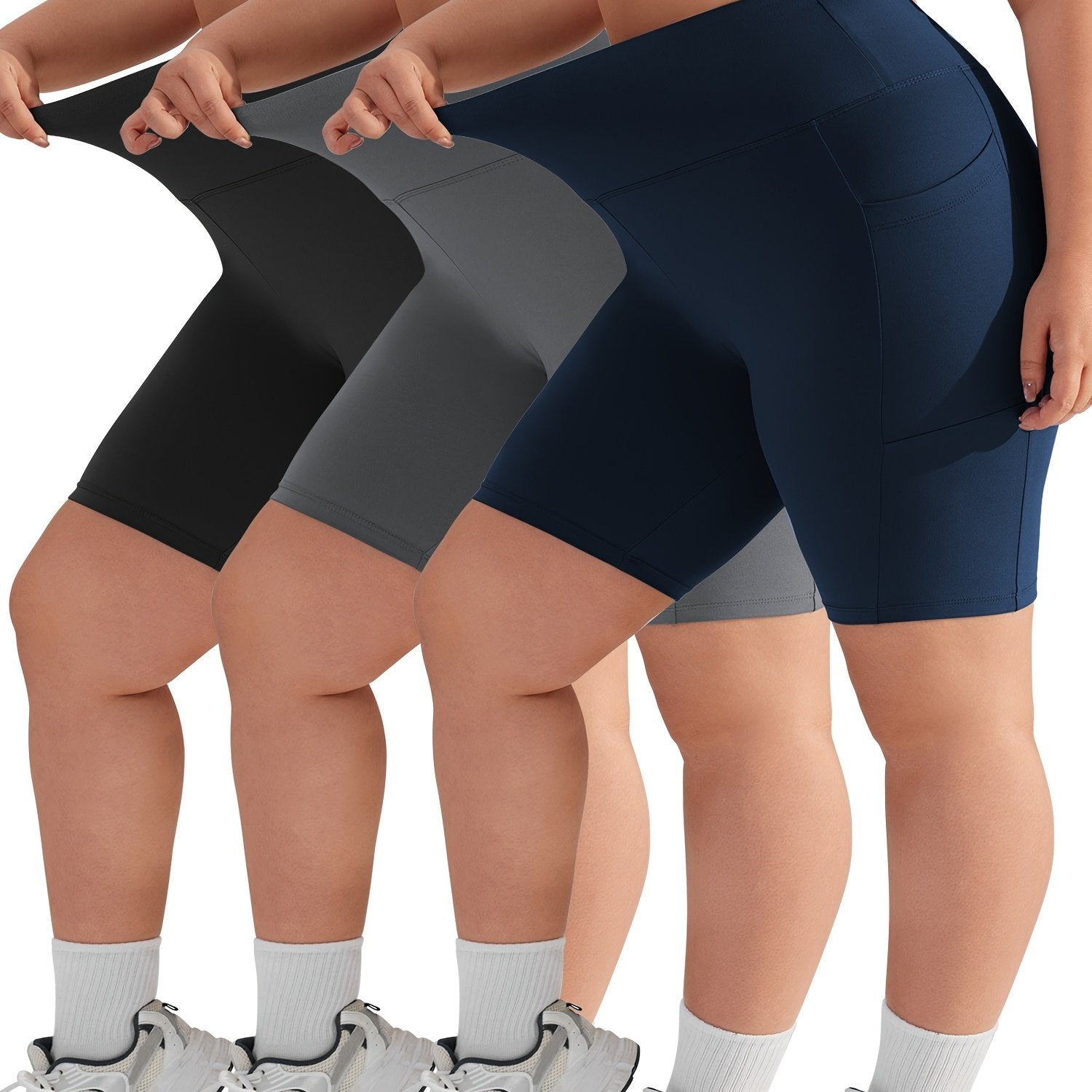 Plus Size Solid Skinny Shorts Casual Stretchy Side Pocket Leggings