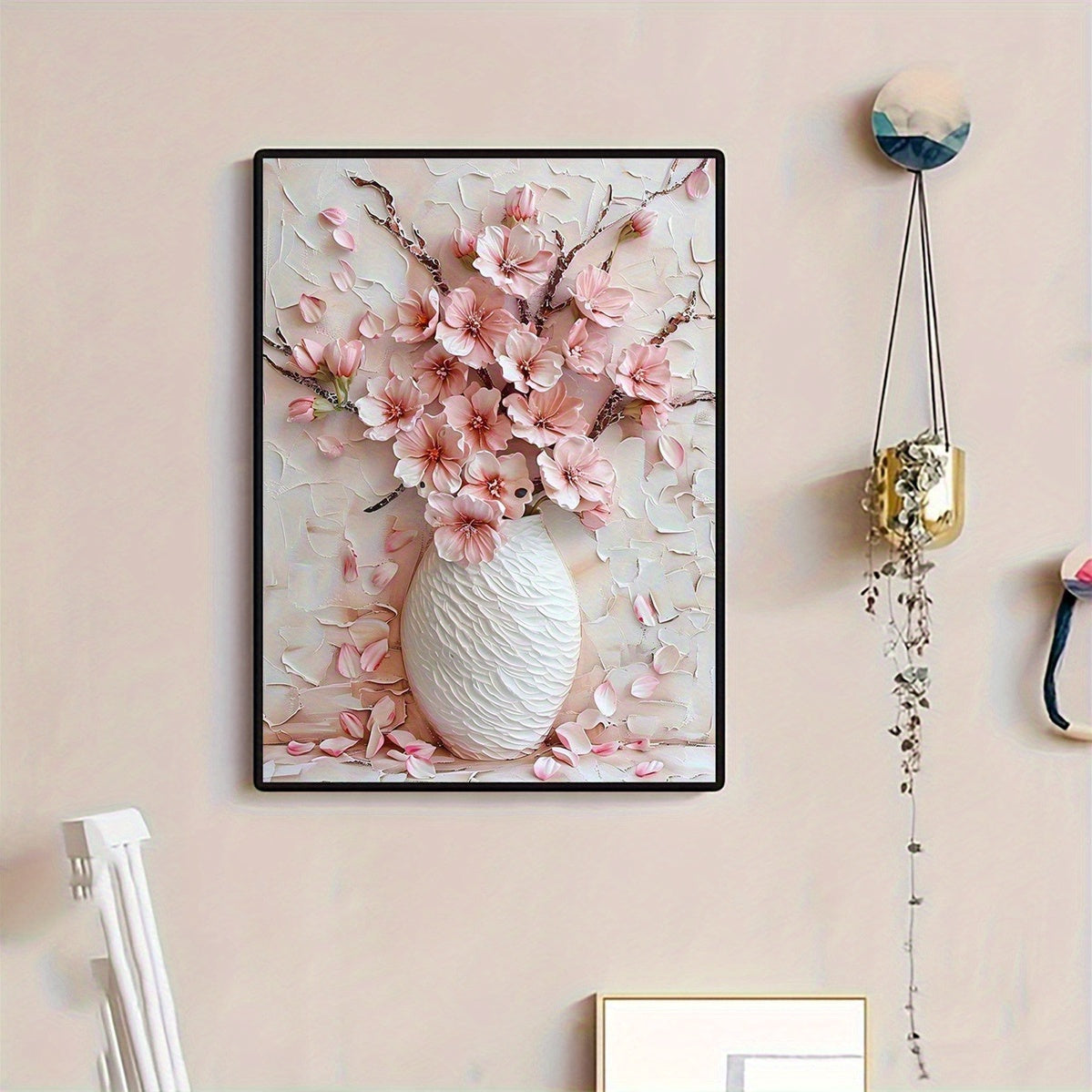 Frameless Canvas Wall Art Pink Flower 30x40cm Home Office Decor