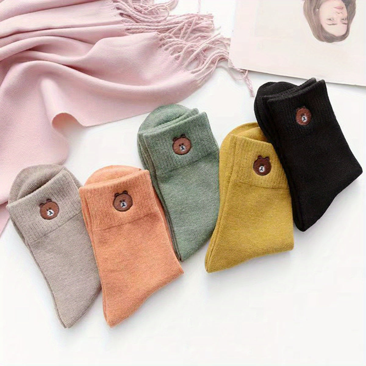Breathable Odor-Proof Sports Socks for Men and Women 5 Pairs Knit Fabric