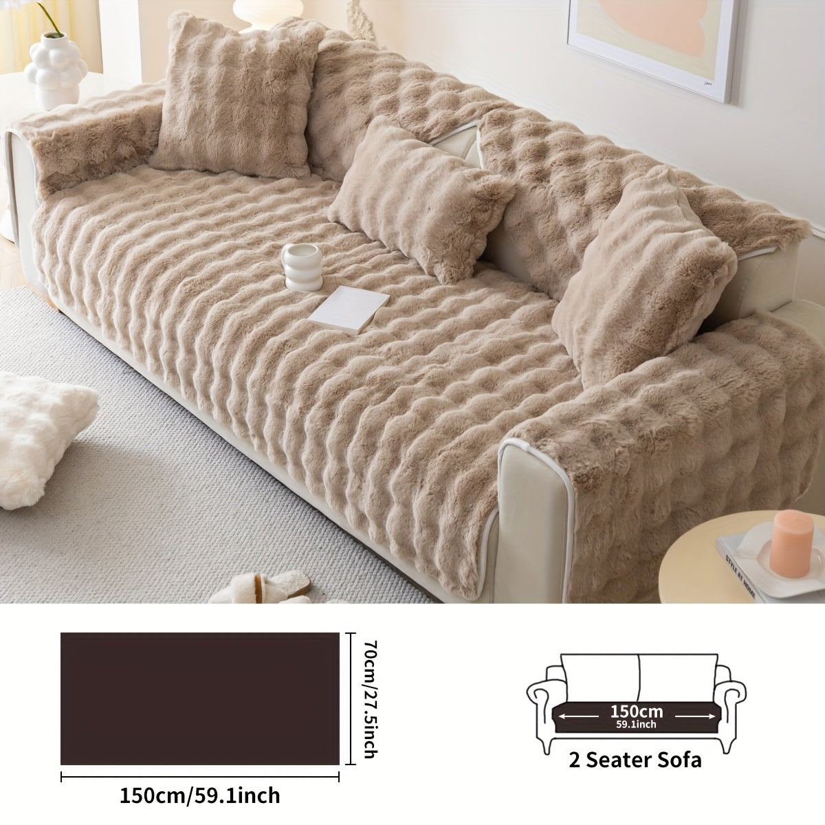 1 шт. Толстый плюшевый чехол для дивана - Имитированный кролик, идеально подходит для зимы, защищает мебель в спальне, офисе, гостиной.