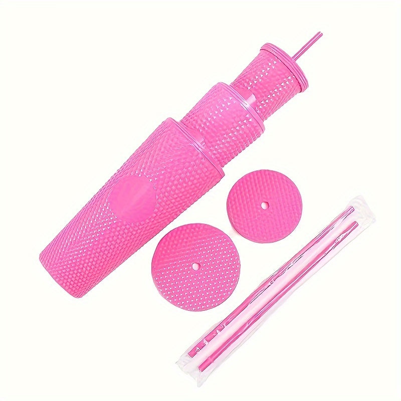 3 бутылки для воды с соломкой Durian Texture, многоразовые - двойной слой пластика, без BPA, пастельный розовый и голубой, 450 мл/700 мл/1100 мл для путешествий, фитнеса, кемпинга и повседневного использования