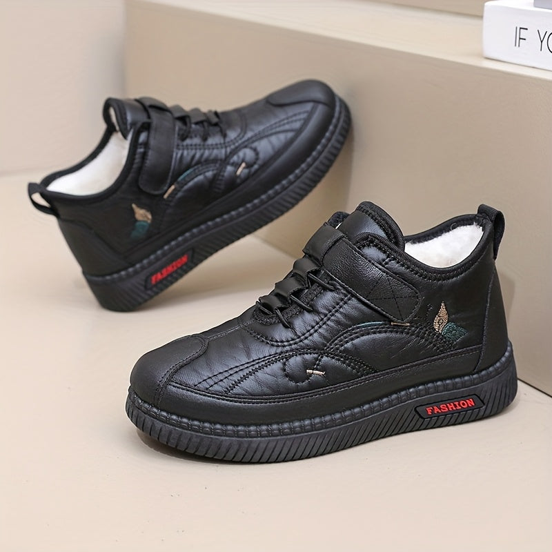 Women’s Thermal Fleece-Lined Slip-On Boots Black Casual Winter Shoes