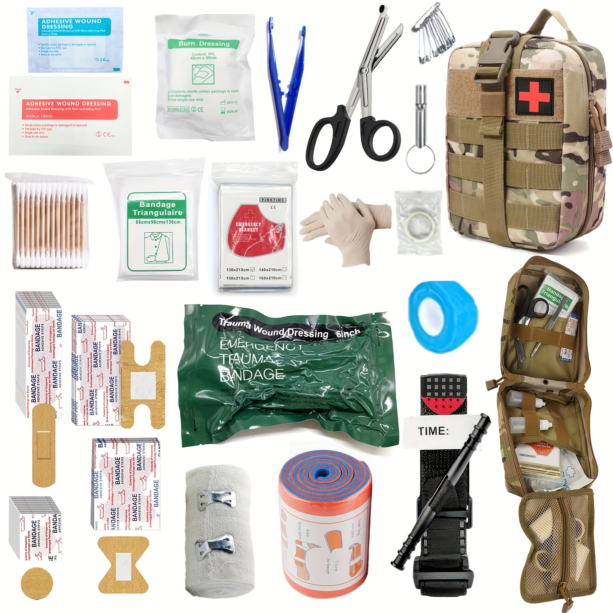 164-Piece Tactical First Aid Kit for Outdoor Activities with Bandages, Scissors, Tweezers, and Thermal Blanket