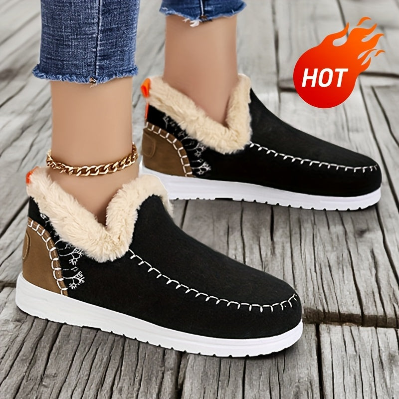 Women's Winter Snow Boots Fleece Lined Ankle Slip-On Waterproof Rubber