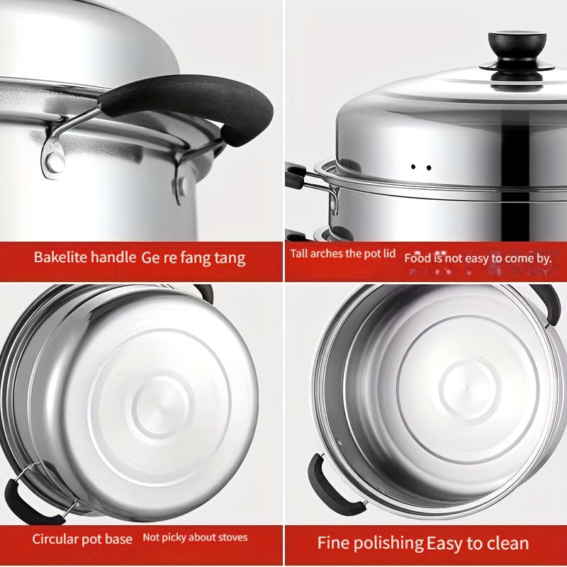 Stainless Steel Double-Layer Steamer Pot with Lid for Induction Cooktops