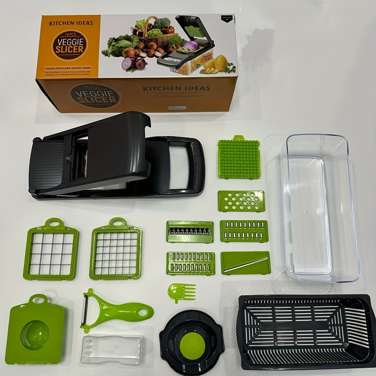 16-In-1 Vegetable Chopper Slicer Set with 8 Blades and Onion Mincer
