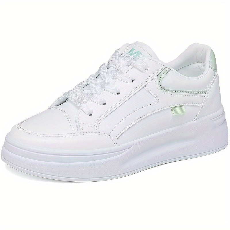 White Lightweight Breathable Sneakers for Women with Green Accents