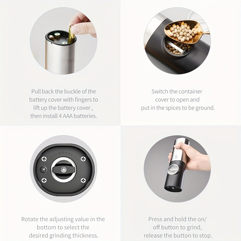 LED chirog'i bilan 2PC Elektr salt va murch maydalagich to'plami, sozlanadigan qattiqlik