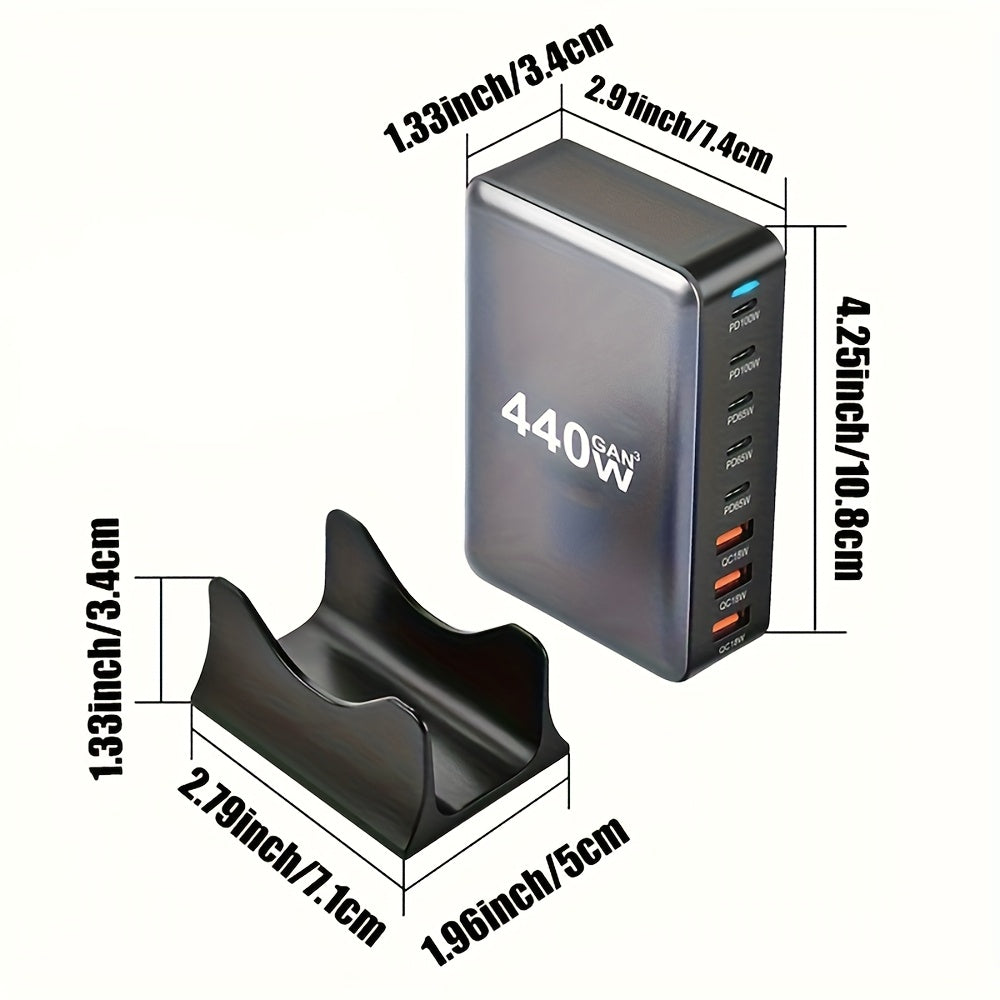 440W GaN Multi-Port Fast Charger Station with 8 USB-C and USB-A Ports European Plug