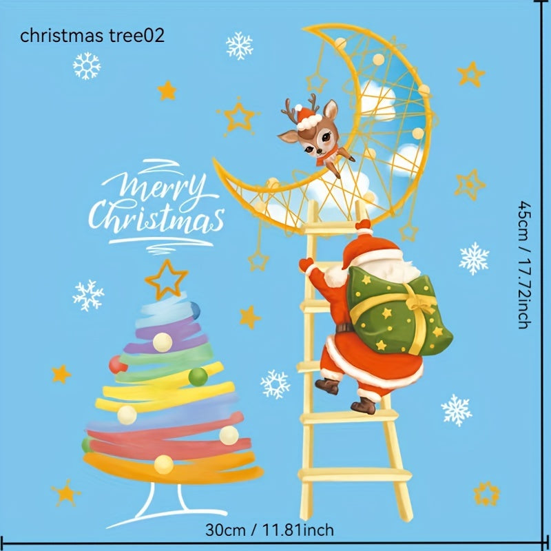 Christmas Window Stickers Santa Reindeer Snowflake Reusable Cling Decals for Glass Doors