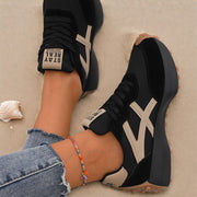 Women's Lightweight Running Sneakers Casual Lace-Up Flats Breathable Fabric