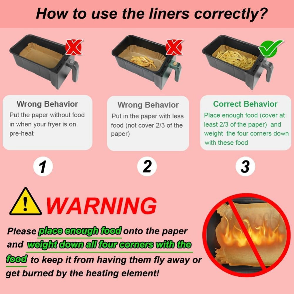 Liners desechables para freidora de doble zona, 100 piezas, papel para hornear de tamaño rectangular, resistente al aceite