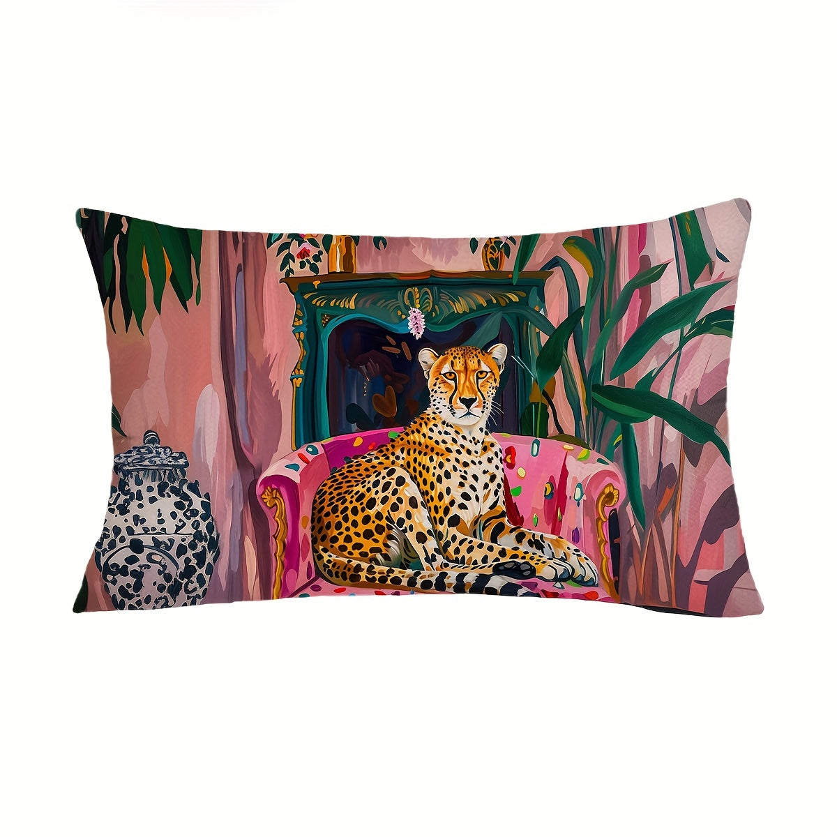 Cheetah Plant Throw Pillow Cover Fauvism Style 29.97x50.04cm or 44.96cm Square Farmhouse Decor for Couch Sofa Living Room Bedroom