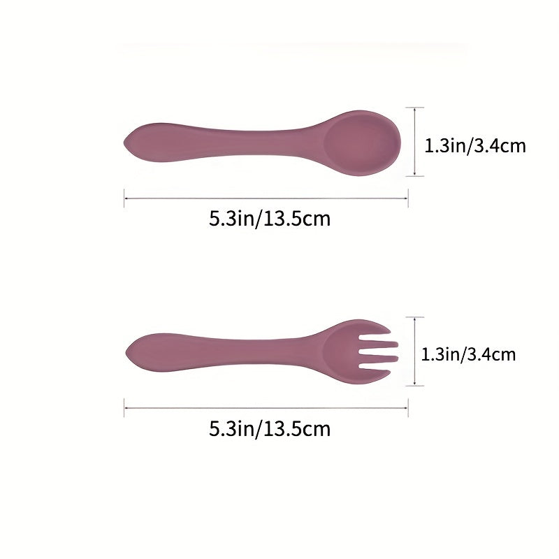 Set of BPA-Free Toddler Utensils with Silicone Forks and Spoons for Self-Feeding