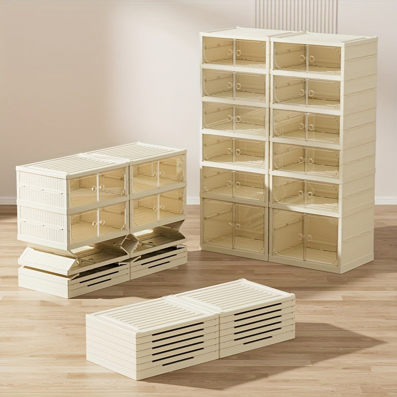 Foldable Shoe Storage Organizer Box with Lid Wheels Stackable Closet Bin for Dorm Under Bed Entryway Garage