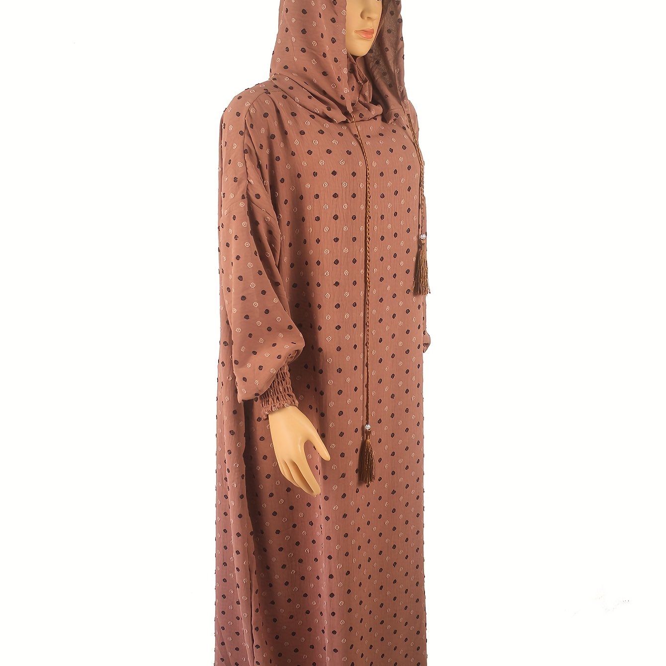 Plus Size Purple Abaya Dress With Lantern Sleeves Drawstring Waist