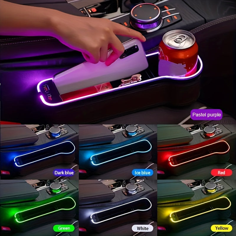 Universal Faux Leather Seat Crevice Organizer with Ambient Light and USB Charging