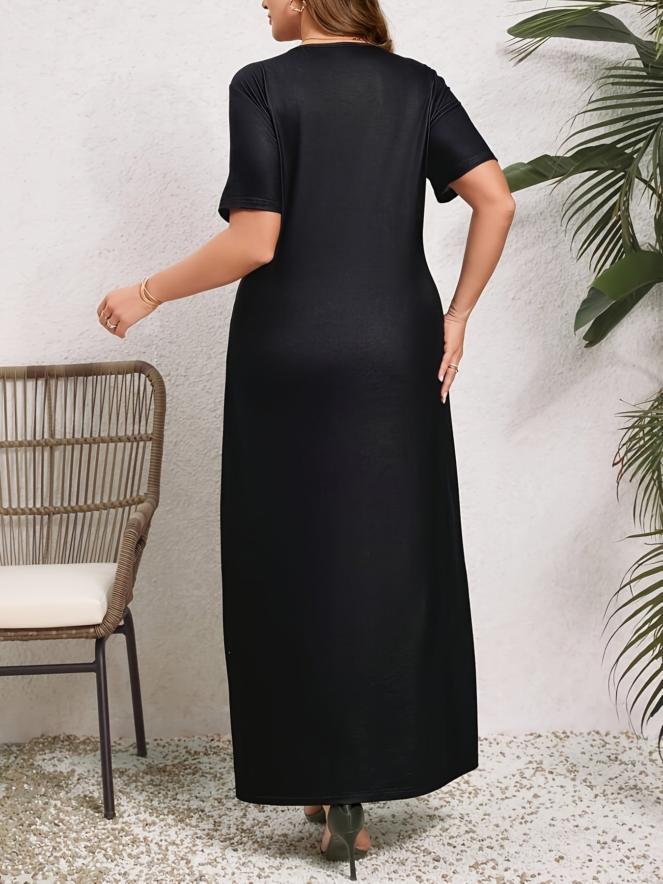 Plus Size Floral Print Slim Dress V-Neck Short Sleeve for Spring Summer Vacation