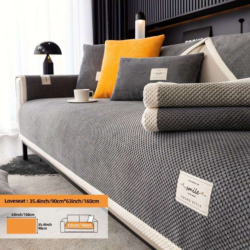 Hozirgi zamonaviy plush divan qopqog'i, barcha fasllar uchun korduroy chekkali