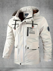 Yoz va kuzda ochiq havoda faoliyatlar uchun bir nechta cho'ntaklari bo'lgan kapuchonli yumshoq qoplama kurtka.