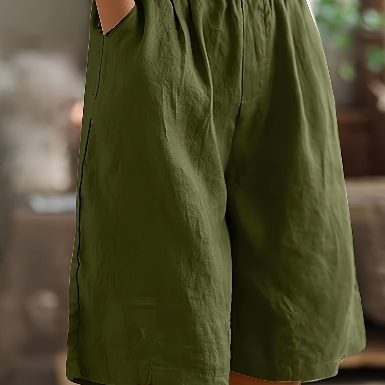 Women's Wide-Leg Bermuda Shorts Elastic Waist High-Waisted Solid Summer Casual