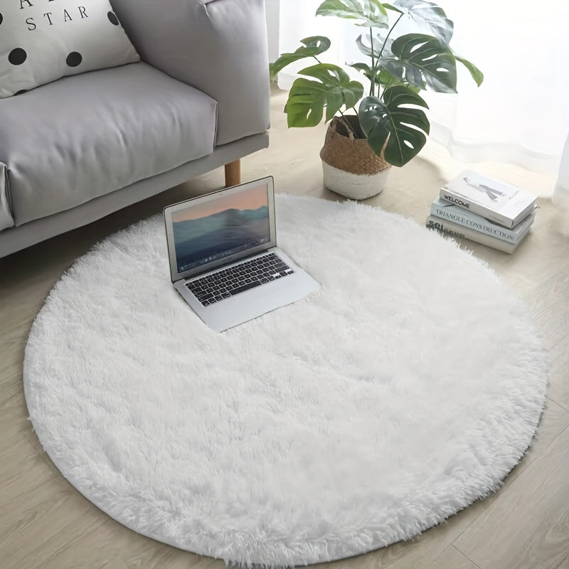 Pure White Silk Circular Rug, Soft Non-Slip Polyester Mat for Living Room Bedroom Yoga