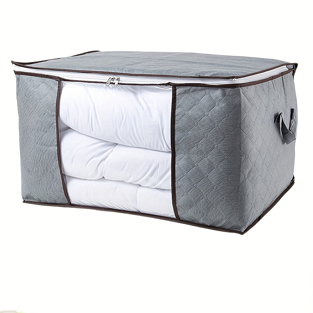 Large Capacity Foldable Fabric Storage Bag with Dustproof Zipper and Transparent Window for Quilts Blankets Bedding Clothes