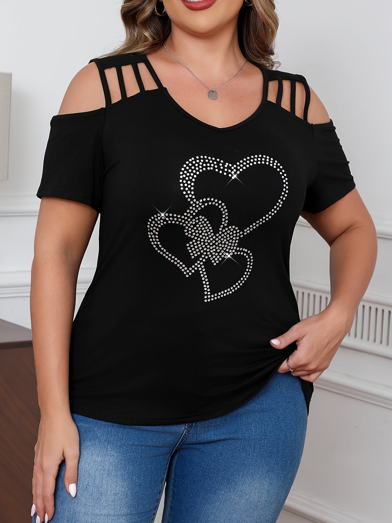 Plus Size Women's V-Neck Off-Shoulder T-Shirt Breathable Short Sleeve Blouse