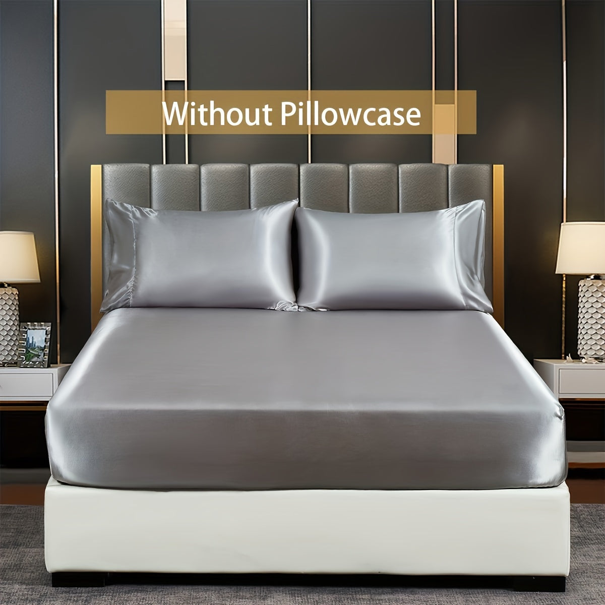 Satin Solid Color Fitted Sheet Luxuriously Soft Bedding for Bedroom and Guest Room