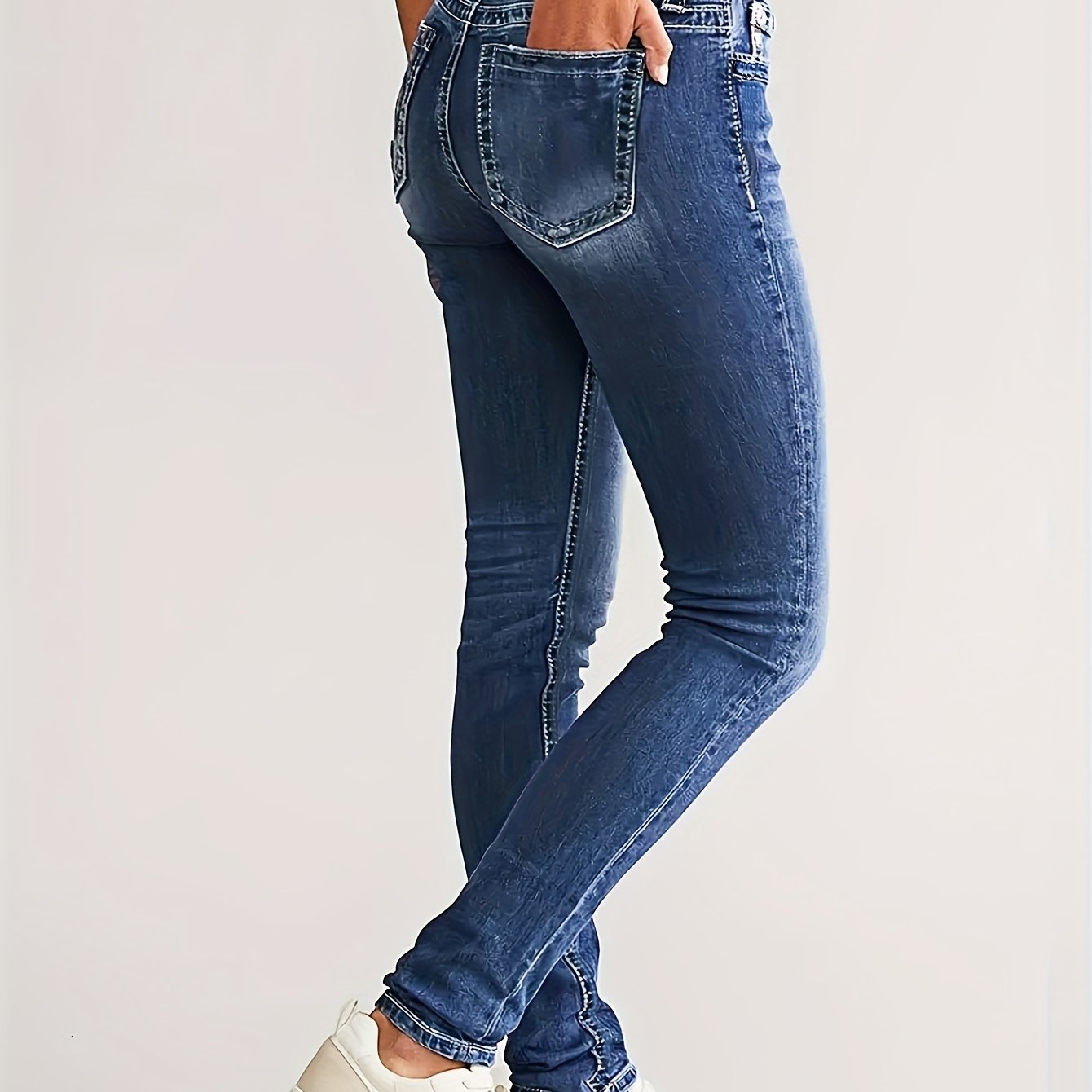 Jeans ajustados de tiro alto con elastano para mujer talla plus con bolsillos para todas las estaciones
