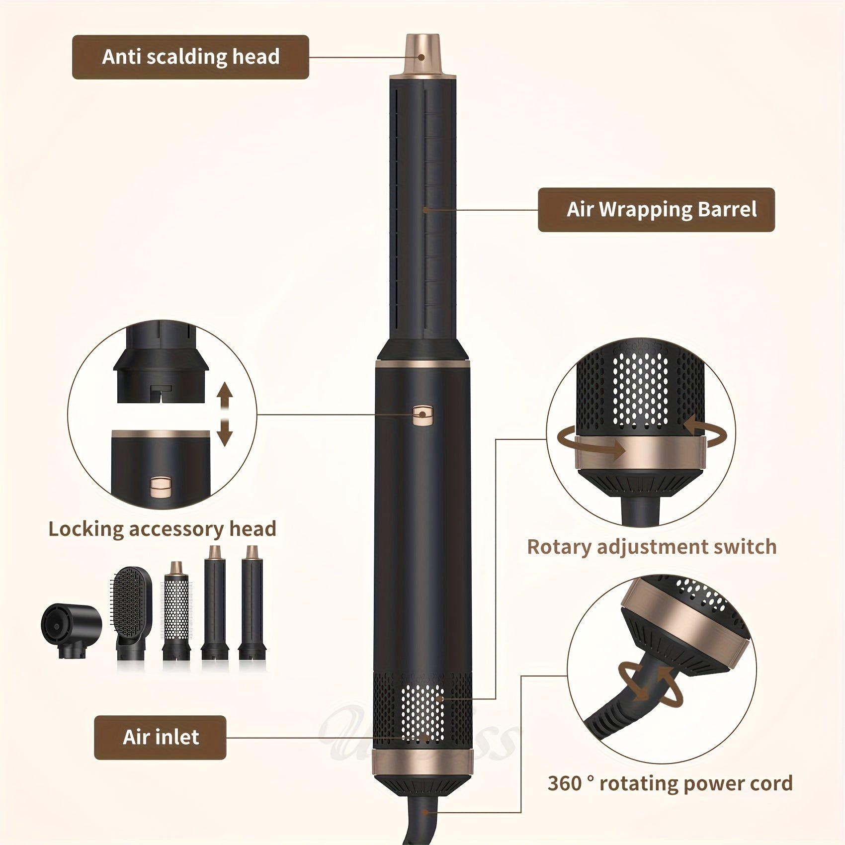 5 in 1 Multifunctional Hair Styler 800W Hot Air Dryer Straightening Brush