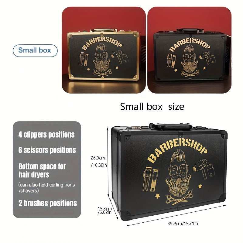 Qassoblar uchun mo'ljallangan qattiq saqlash qutisi, qaychi, taroq, moy va aksessuarlar bilan