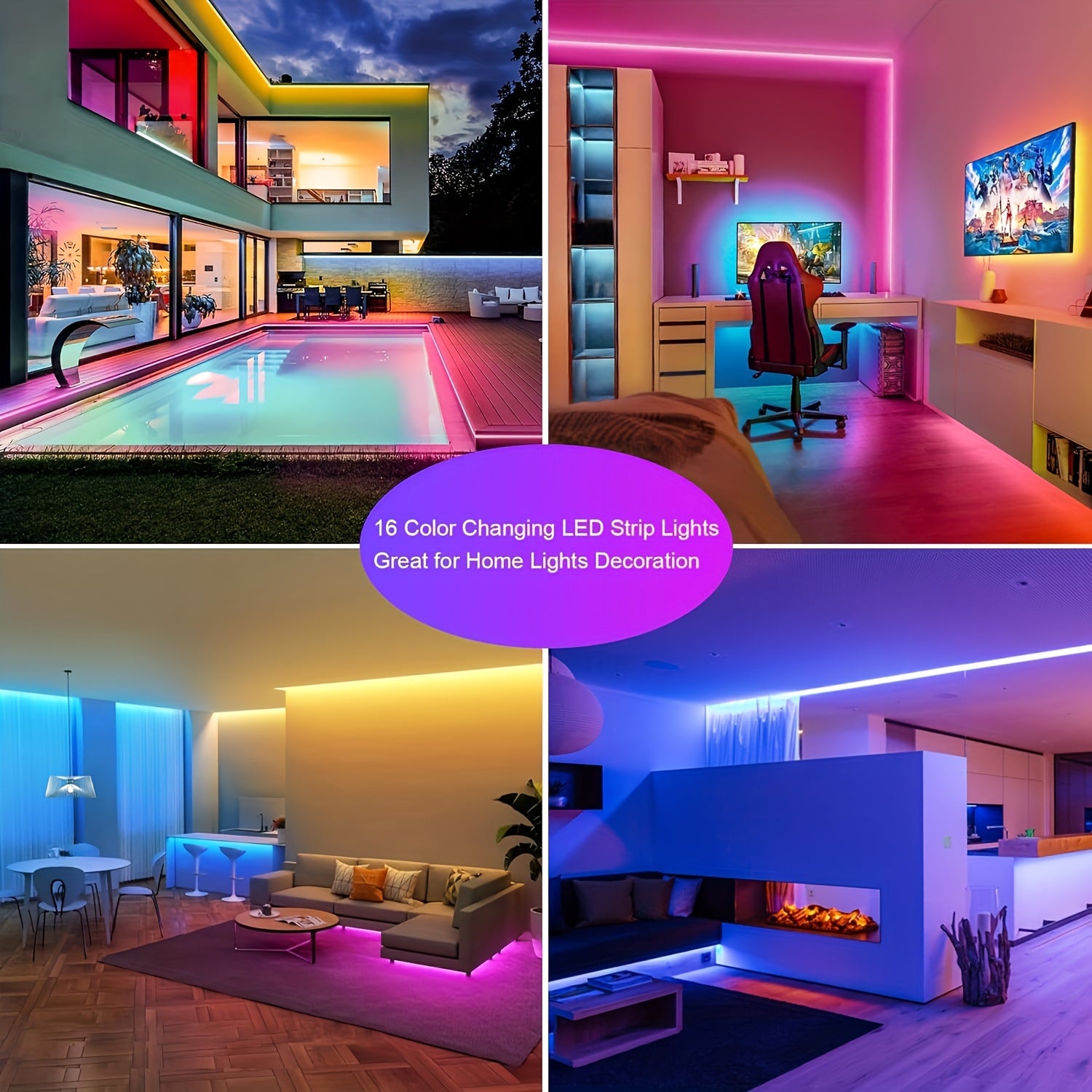 91.44cm RGB LED chiroq chiziqlari bilan masofadan boshqarish ilovasi bilan sozlanadigan yorqinlik uchun yotoqxona va mehmonxona uchun