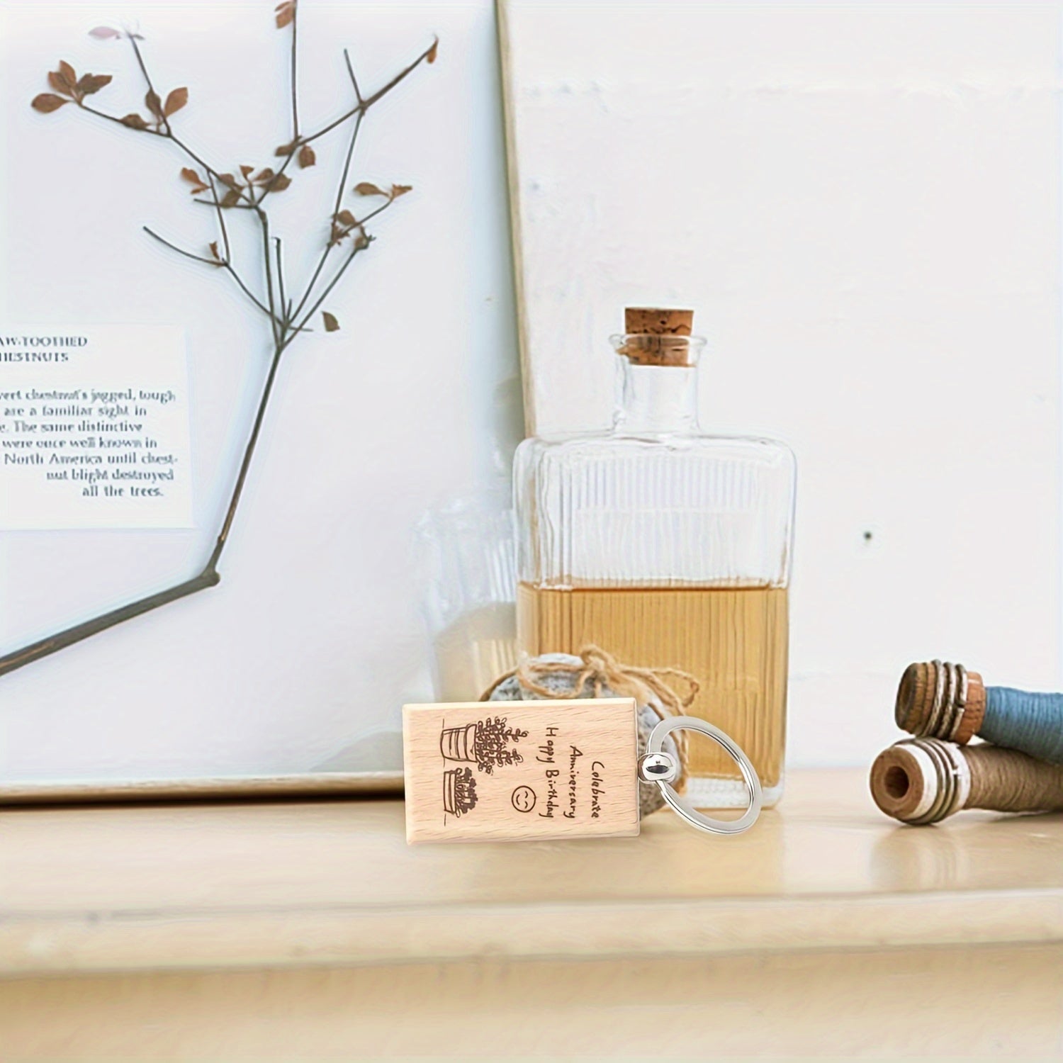 Twenty Pieces Wooden Keychain Blanks Rectangular for Engraving Jewelry Craft Projects