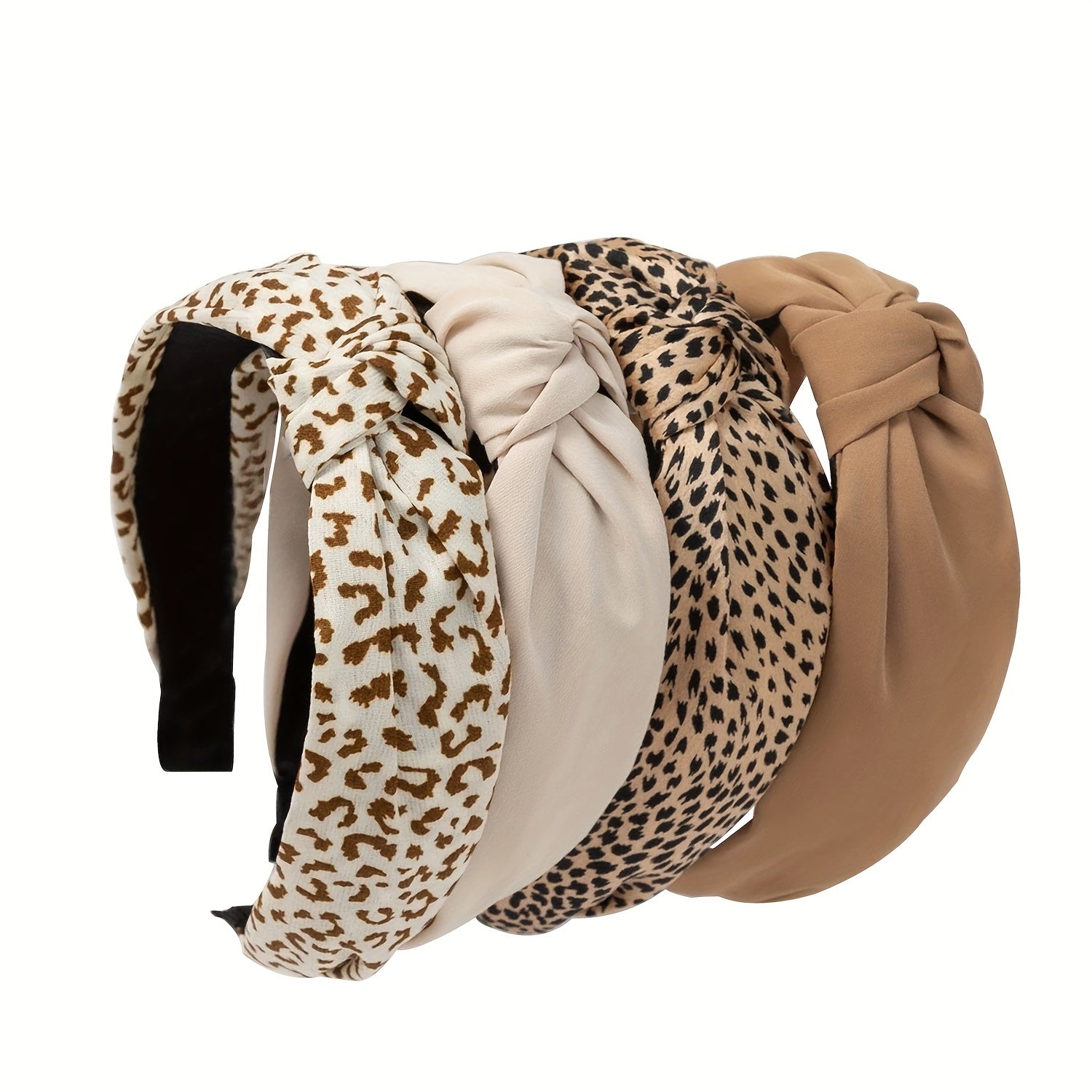 Set of 4 Leopard Print Fabric Hairbands Stylish Knot Headbands Retro Hair Accessories for Women